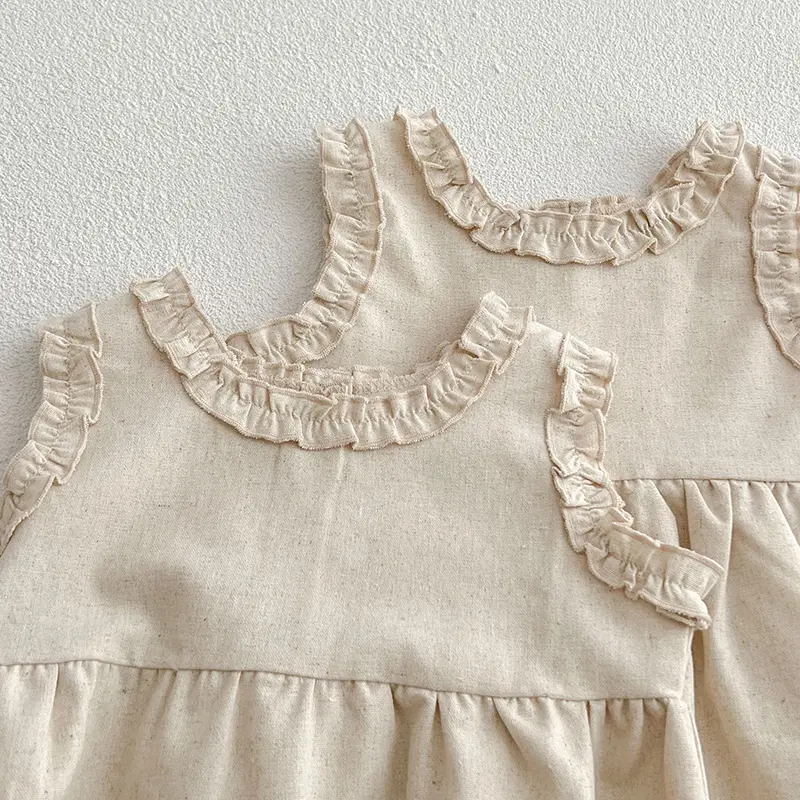 Newborn Toddler Baby Girls Pure Color Jumpsuit Summer Sweet Baby Girls Sleeveless Kids Princess Dress Girls Sister Clothes