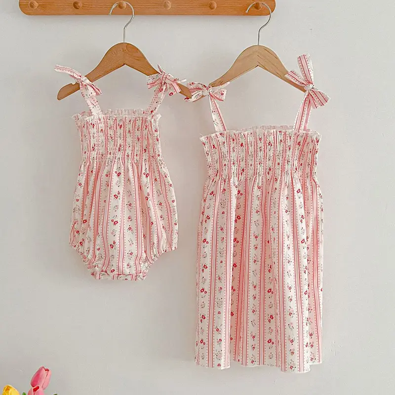 Summer Newborn Sweet Baby Girls Jumpsuit Toddler Kids Baby Girls Sleeveless Flower Print Princess Dress Sister Clothes