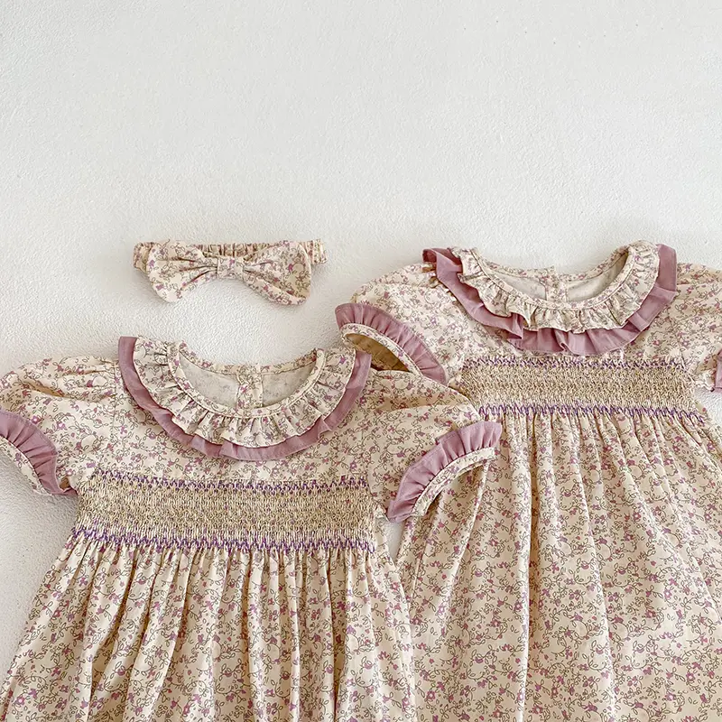 Sister Outfit Summer Girl Baby Romper Toddler Baby Girls Embroidery Dresses Infant Children Cotton Short Sleeve One-piece Romper