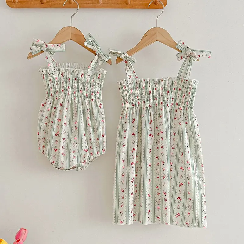 Summer Newborn Sweet Baby Girls Jumpsuit Toddler Kids Baby Girls Sleeveless Flower Print Princess Dress Sister Clothes