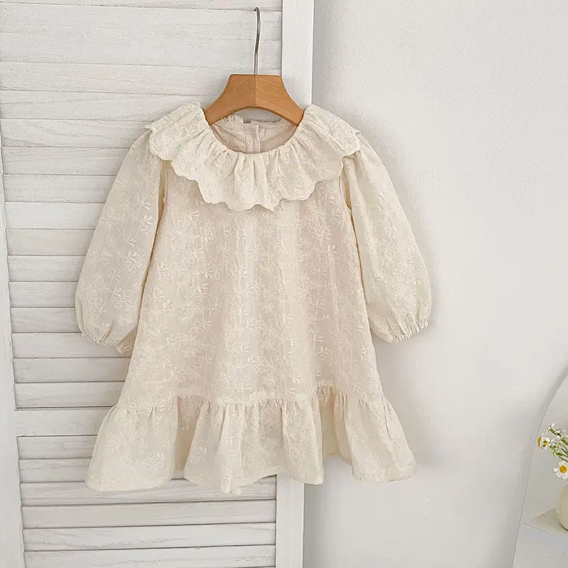 New Baby Girls Dress Girls Sweet Girl Dress Ruffle Trim Party Princess Dress Lace Collar Going Out Casual Dresses Little Clothes
