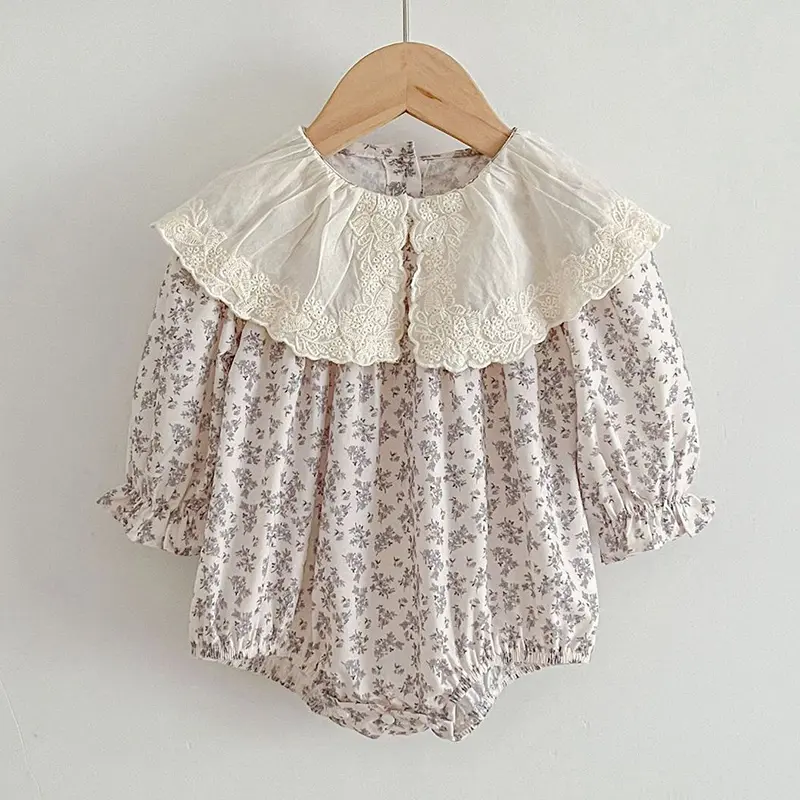 Infant Kids Baby Girls Long Sleeve Lace Collar Flower Print Sisters Dress Autumn Kids Baby Girls Princess Clothes Rompers