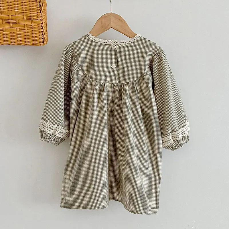 Spring Kids Baby Girls Long Sleeve Sweet Grid Embroider Princess Dress New Autumn Kids Baby Girls Dress Children Clothes Dress