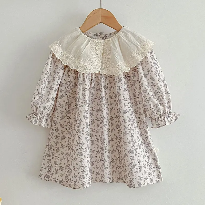 Infant Kids Baby Girls Long Sleeve Lace Collar Flower Print Sisters Dress Autumn Kids Baby Girls Princess Clothes Rompers