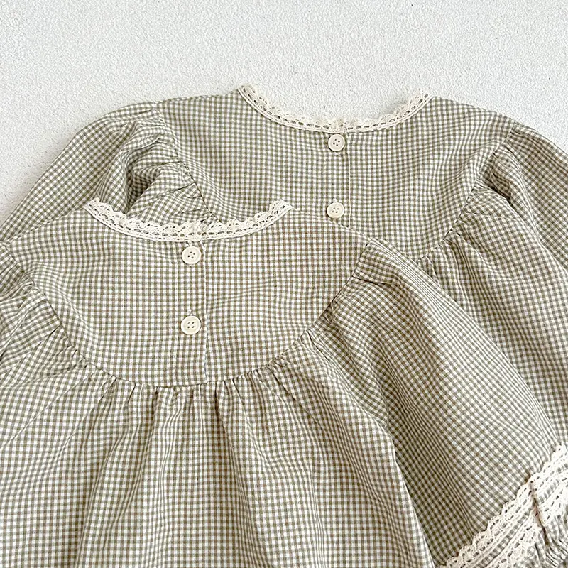 Spring Kids Baby Girls Long Sleeve Sweet Grid Embroider Princess Dress New Autumn Kids Baby Girls Dress Children Clothes Dress