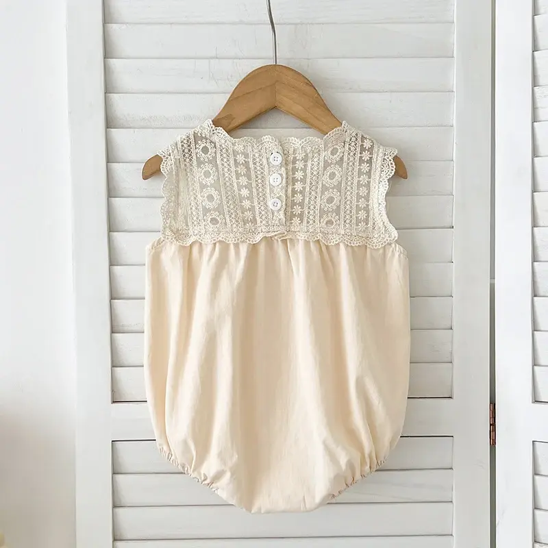 2025 Summer Baby Romper Lace flowers Children Clothes Climbing Suit Sleeveless Cotton Lace Splicing Infant Baby Girls Bodysuits