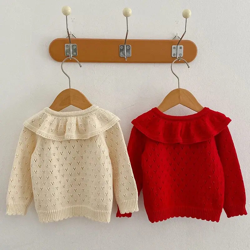 Autumn New Girls Cardigan Baby Garments Knitted Sweaters Ruffled Collar Baby Girls Cardigan Baby Coat Retro Long Sleeve Jacket