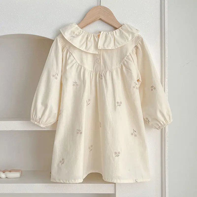 Spring Kids Baby Girls Long Sleeve Sweet Flower Embroider Princess Dress Autumn Baby Girls Dress Children Clothes Dress