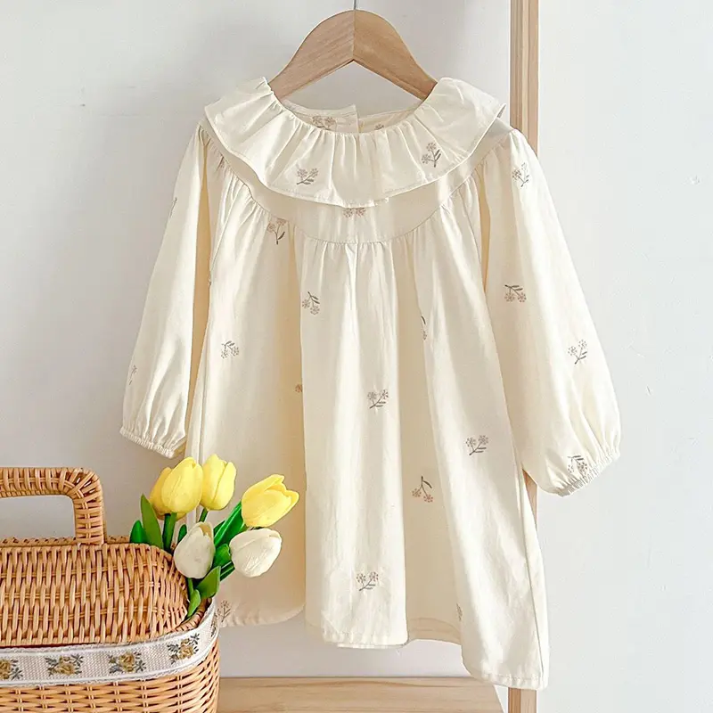Spring Kids Baby Girls Long Sleeve Sweet Flower Embroider Princess Dress Autumn Baby Girls Dress Children Clothes Dress