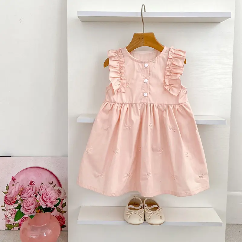 New Summer Girl's Casual Dress Embroidered Bow Sleeveless Vest Dress 1-5 Years Children's Clothing Baby Girls Princess Dress