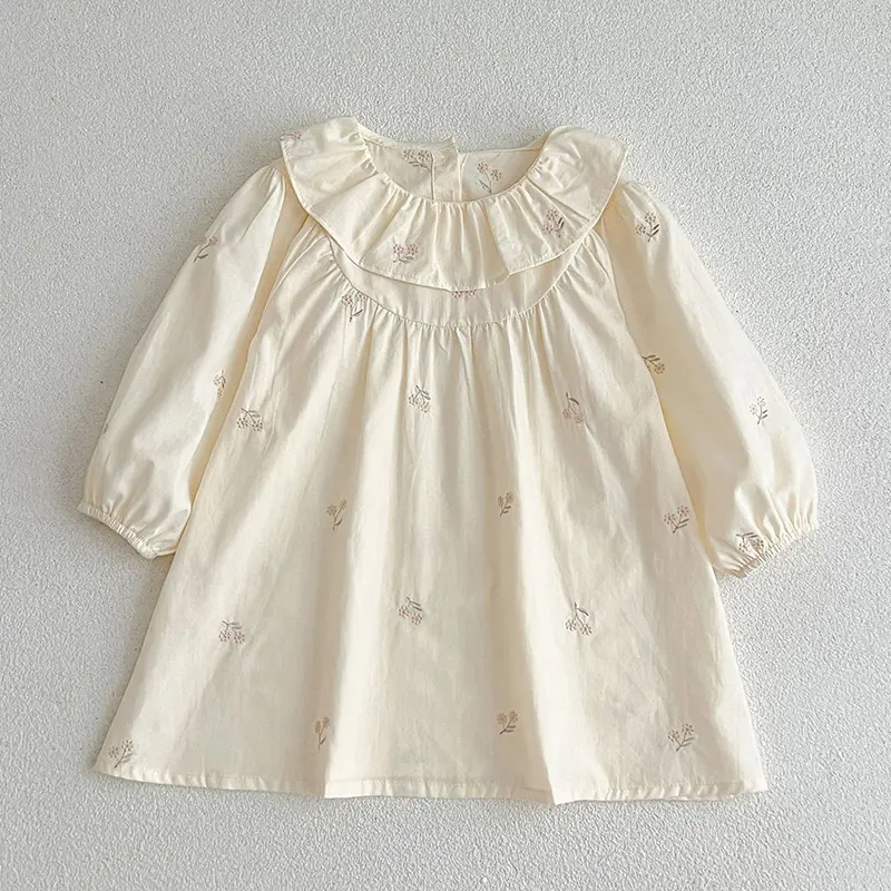 Spring Kids Baby Girls Long Sleeve Sweet Flower Embroider Princess Dress Autumn Baby Girls Dress Children Clothes Dress