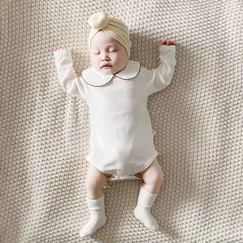 Baby Boys Girl Jumpsuit Children Clothes Spring Newborn Romper Long Sleeved Solid Color Cotton Splicing Toddler Baby Girl Romper