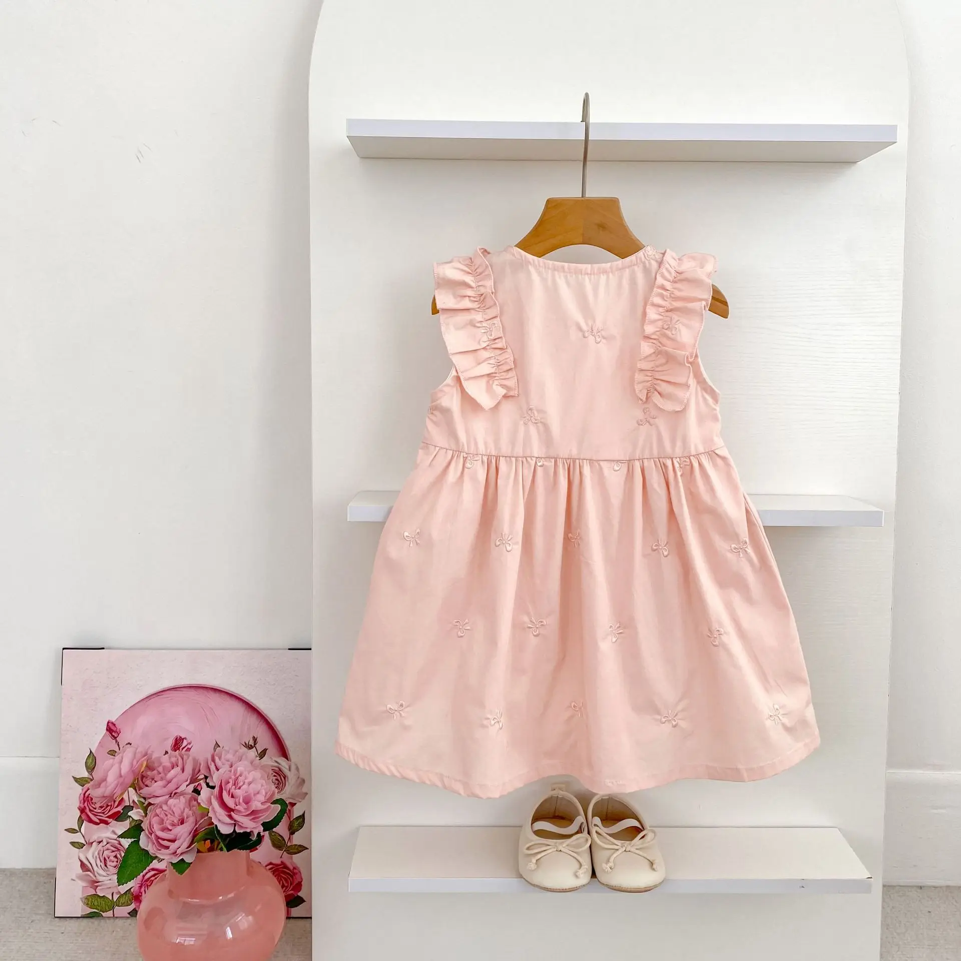 New Summer Girl's Casual Dress Embroidered Bow Sleeveless Vest Dress 1-5 Years Children's Clothing Baby Girls Princess Dress