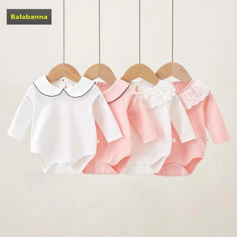 Baby Boys Girl Jumpsuit Children Clothes Spring Newborn Romper Long Sleeved Solid Color Cotton Splicing Toddler Baby Girl Romper