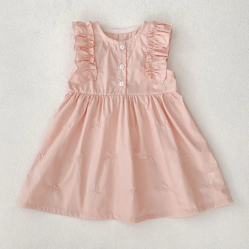 New Summer Girl's Casual Dress Embroidered Bow Sleeveless Vest Dress 1-5 Years Children's Clothing Baby Girls Princess Dress