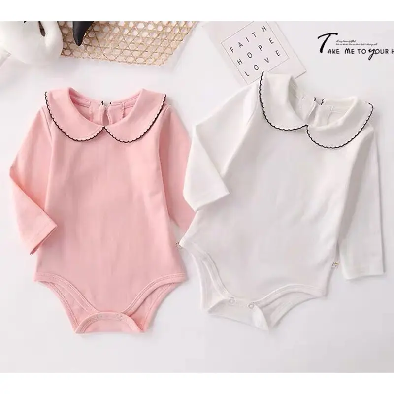 Baby Boys Girl Jumpsuit Children Clothes Spring Newborn Romper Long Sleeved Solid Color Cotton Splicing Toddler Baby Girl Romper