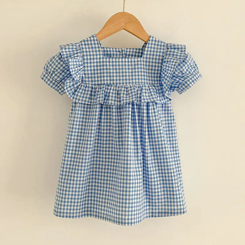 Newborn Toddler Baby Girls Grid Jumpsuit Summer Sweet Baby Girls Short Sleeve Kids Princess Dress Girls Sister Clothes