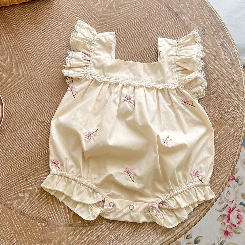 New Summer Flower Romper Baby Girl Clothing Toddler Baby Girls Jumpsuit Flying Sleeve Cotton Embroidery Newborn Baby Girl Romper