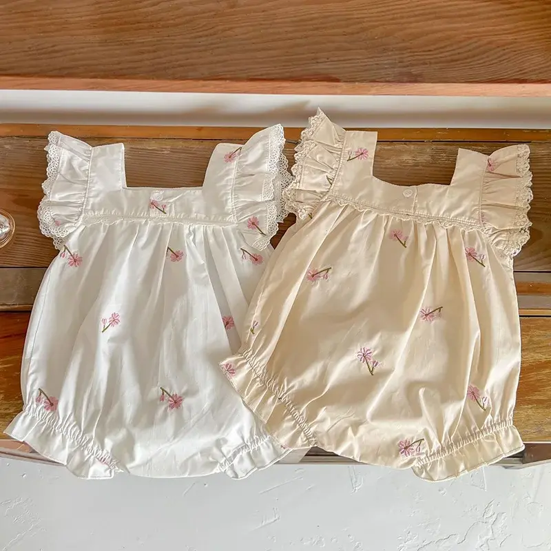 New Summer Flower Romper Baby Girl Clothing Toddler Baby Girls Jumpsuit Flying Sleeve Cotton Embroidery Newborn Baby Girl Romper