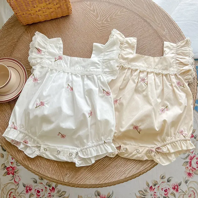 New Summer Flower Romper Baby Girl Clothing Toddler Baby Girls Jumpsuit Flying Sleeve Cotton Embroidery Newborn Baby Girl Romper