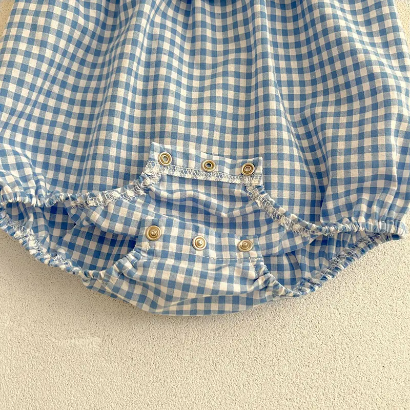Newborn Toddler Baby Girls Grid Jumpsuit Summer Sweet Baby Girls Short Sleeve Kids Princess Dress Girls Sister Clothes