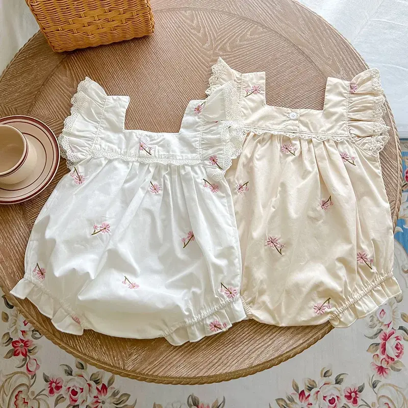 New Summer Flower Romper Baby Girl Clothing Toddler Baby Girls Jumpsuit Flying Sleeve Cotton Embroidery Newborn Baby Girl Romper