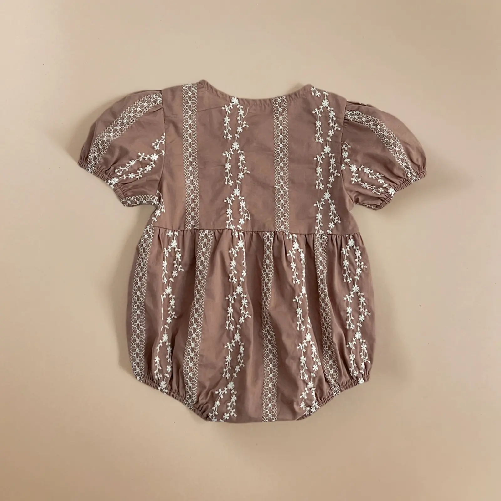 Summer Toddler Girls Bodysuits Girls Baby Pearl Button Embroidered Princess Jumpsuit Short Sleeved Thin Style Newborn Clothes