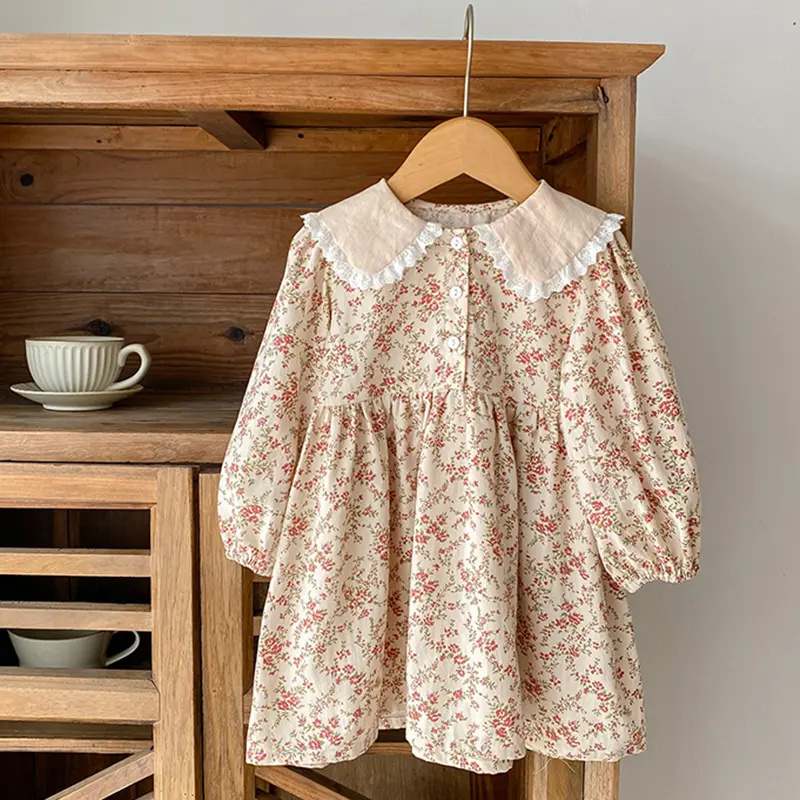 Autumn Kids Baby Girls Flower Dress Long Sleeve Sweet Printing Princess Dress Casual Baby Girls Dress Children Clothes Dress