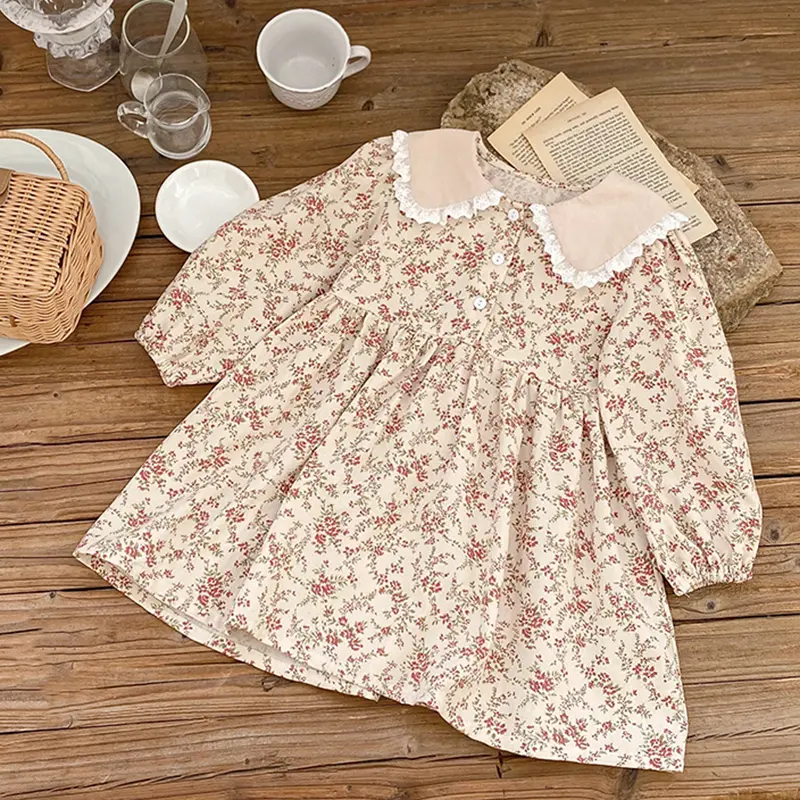 Autumn Kids Baby Girls Flower Dress Long Sleeve Sweet Printing Princess Dress Casual Baby Girls Dress Children Clothes Dress