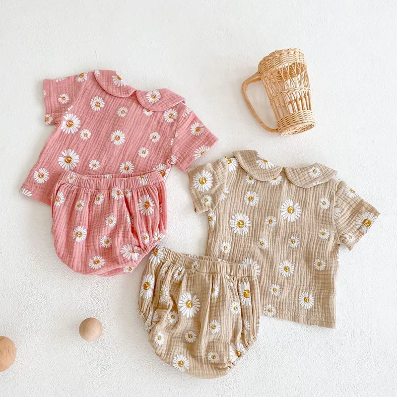Ysubest Summer Infant Kids Baby Girls Short Sleeve Daisy Printing T-shirt+Shorts Clothing Sets Newborn Baby Girls Suits Clothes