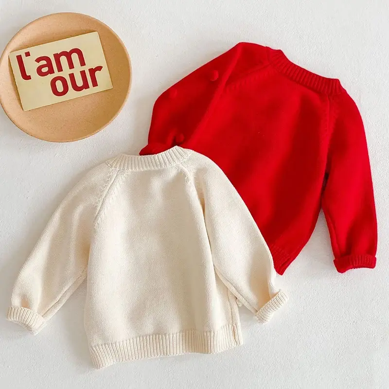 New Autumn Baby Girls Knitting Cardigan Coat Children Long Sleeved Handmade Ball Loose Sweater Cotton Coat Kids Knitted Cardigan