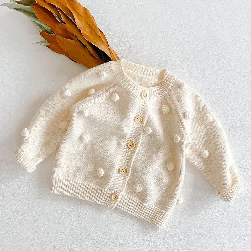New Autumn Baby Girls Knitting Cardigan Coat Children Long Sleeved Handmade Ball Loose Sweater Cotton Coat Kids Knitted Cardigan