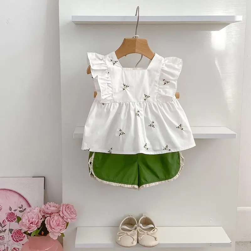 Summer Baby Girls Clothing Sets Embroidered Flowers Blouse+PP Shorts 2PCS Infant Newborn Girl Clothes Suit Baby Set Newborn Sets