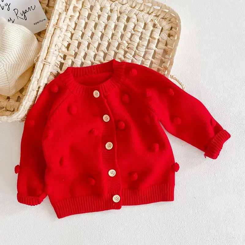 New Autumn Baby Girls Knitting Cardigan Coat Children Long Sleeved Handmade Ball Loose Sweater Cotton Coat Kids Knitted Cardigan