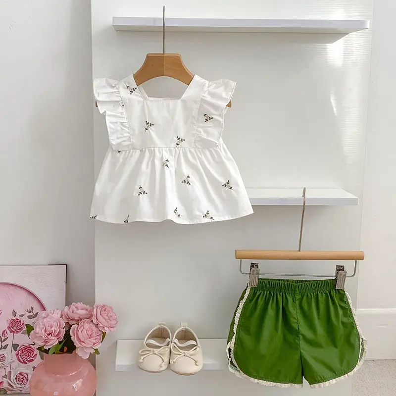 Summer Baby Girls Clothing Sets Embroidered Flowers Blouse+PP Shorts 2PCS Infant Newborn Girl Clothes Suit Baby Set Newborn Sets