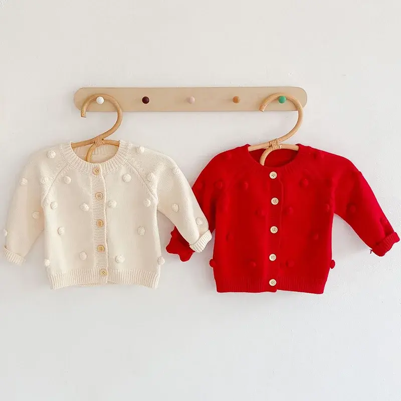 New Autumn Baby Girls Knitting Cardigan Coat Children Long Sleeved Handmade Ball Loose Sweater Cotton Coat Kids Knitted Cardigan