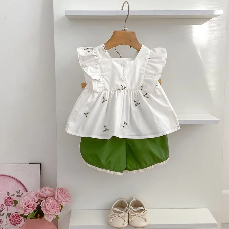 Summer Baby Girls Clothing Sets Embroidered Flowers Blouse+PP Shorts 2PCS Infant Newborn Girl Clothes Suit Baby Set Newborn Sets