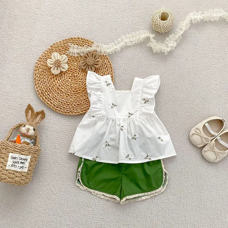 Summer Baby Girls Clothing Sets Embroidered Flowers Blouse+PP Shorts 2PCS Infant Newborn Girl Clothes Suit Baby Set Newborn Sets