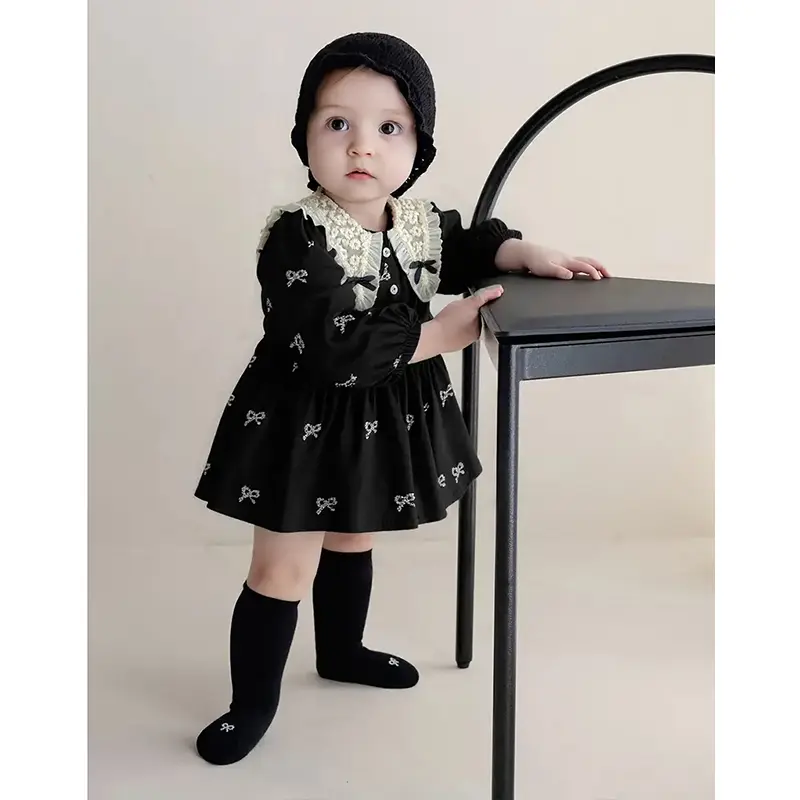 0-6Yrs Girls Princess Dress Autumn Baby Girl Clothes Clothes Butterfly Collar Baby Girl One Piece Clothes Embroidery Kids Dress