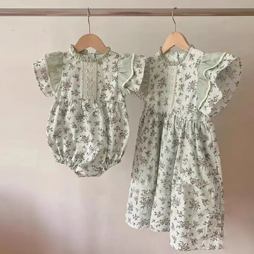 Sister Baby Girls Clothes Summer Baby Girls Short Sleeve ​Dress Flower Baby Romper Princess Dress Kids Matching Sister Outfit