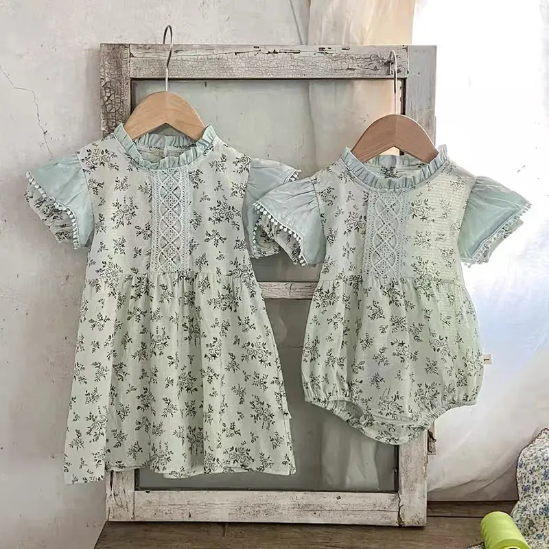 Sister Baby Girls Clothes Summer Baby Girls Short Sleeve ​Dress Flower Baby Romper Princess Dress Kids Matching Sister Outfit