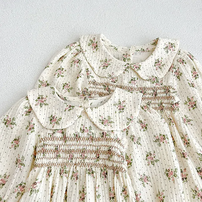 Infant Kids Baby Girls Long Sleeve Sisters Dress Autumn Kids Baby Girls Doll Neck Print Princess Clothes Rompers