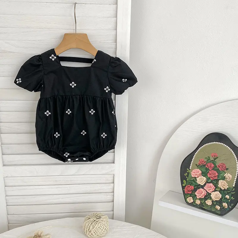 0-24M Baby Girl Clothing Cotton New Summer Newborn Baby Girl Romper Black Embroidered Flowers Cotton Toddler Baby Girls Jumpsuit