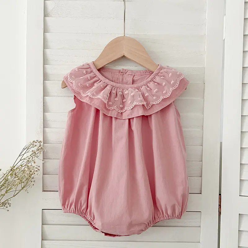 Summer Family Matching Clothes Lace Ruffled Collar Dress Baby Girl Pink Sleeveless Cotton Dress Baby Girl Bodysuit Sisters Look