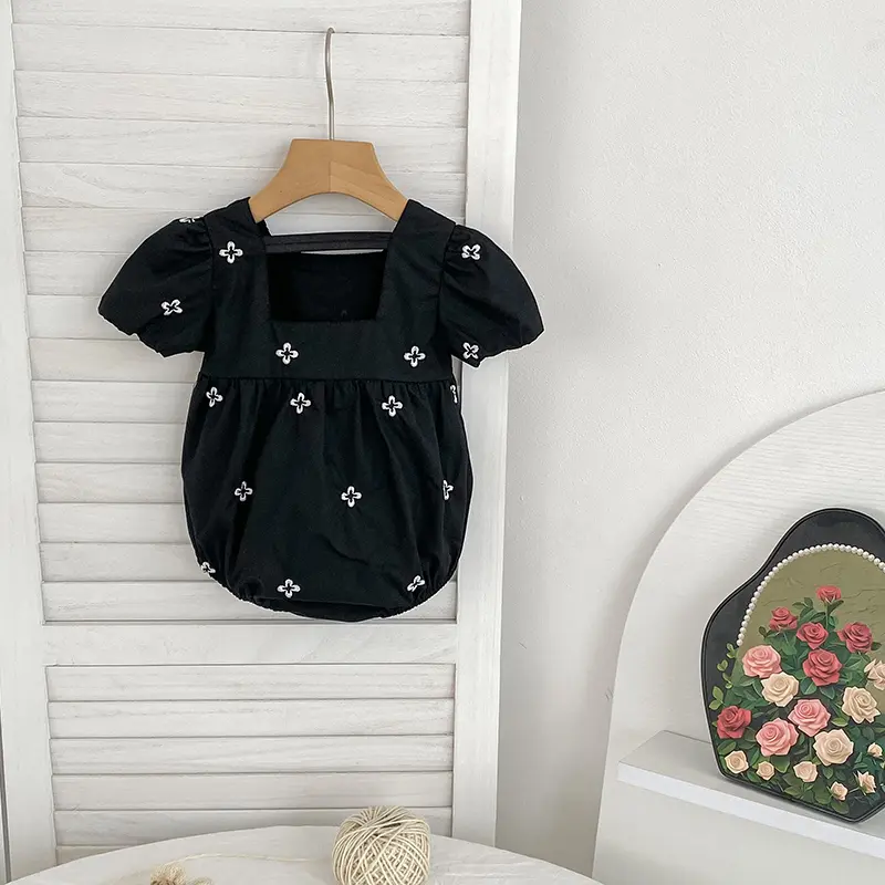 0-24M Baby Girl Clothing Cotton New Summer Newborn Baby Girl Romper Black Embroidered Flowers Cotton Toddler Baby Girls Jumpsuit