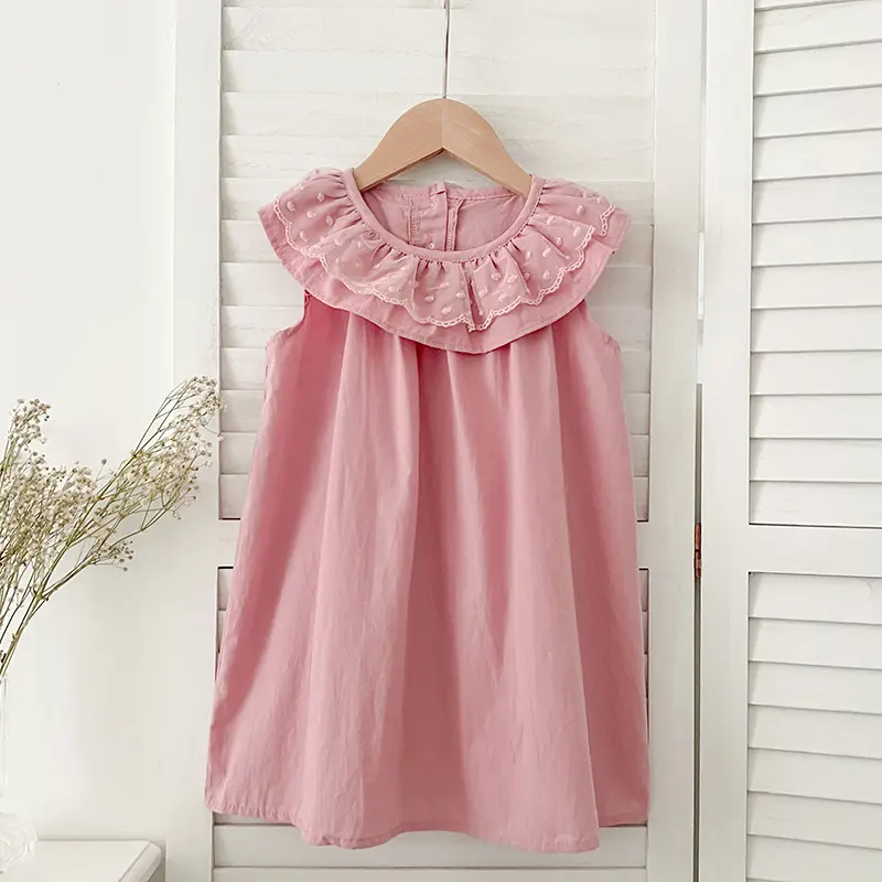 Summer Family Matching Clothes Lace Ruffled Collar Dress Baby Girl Pink Sleeveless Cotton Dress Baby Girl Bodysuit Sisters Look