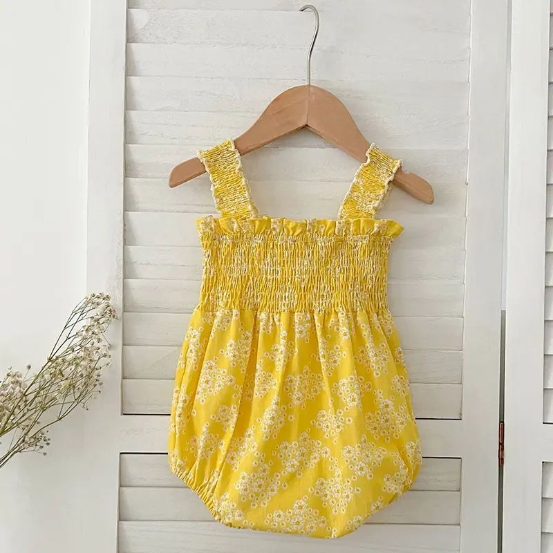 Sister Girls Clothes Summer Newborn Sweet Baby Girls Printing Jumpsuit Sister Toddler Girls Yellow Flowers Kids Princess Dress