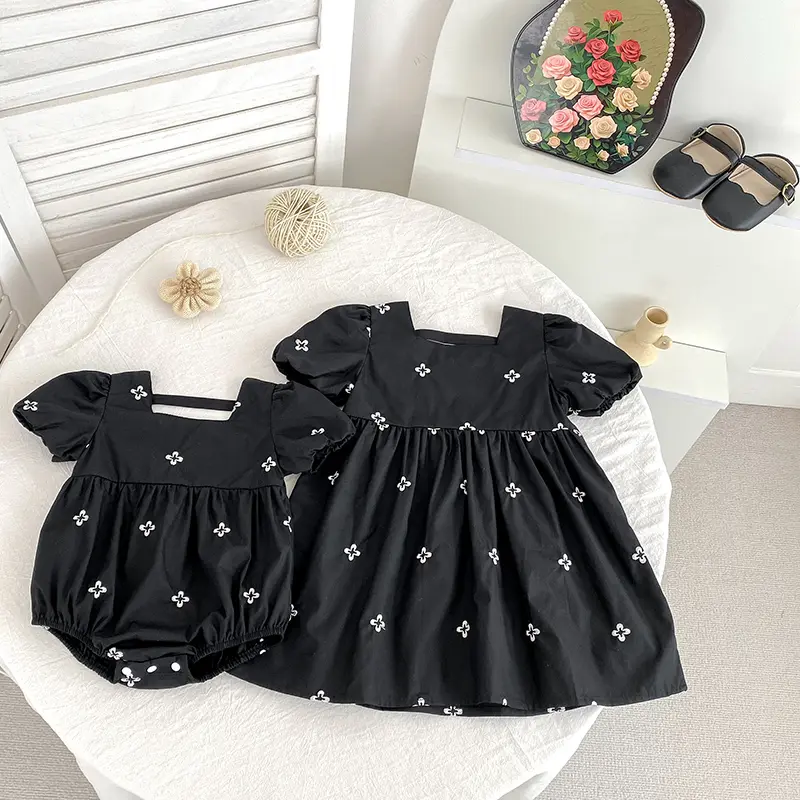 0-24M Baby Girl Clothing Cotton New Summer Newborn Baby Girl Romper Black Embroidered Flowers Cotton Toddler Baby Girls Jumpsuit