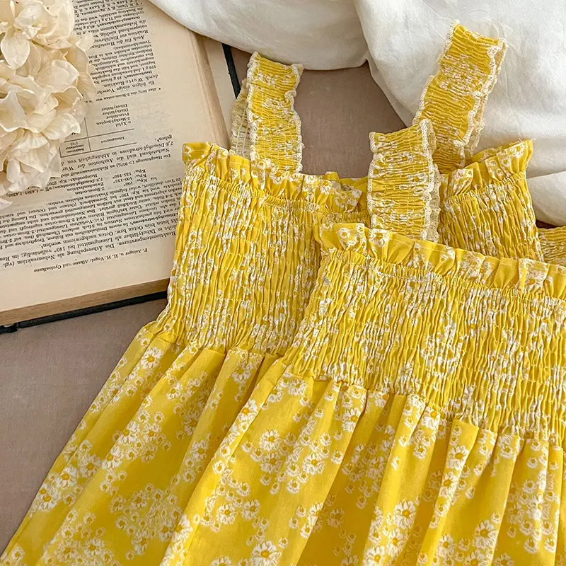 Sister Girls Clothes Summer Newborn Sweet Baby Girls Printing Jumpsuit Sister Toddler Girls Yellow Flowers Kids Princess Dress