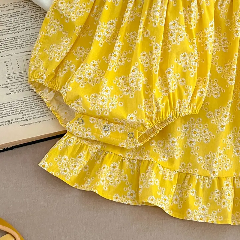 Sister Girls Clothes Summer Newborn Sweet Baby Girls Printing Jumpsuit Sister Toddler Girls Yellow Flowers Kids Princess Dress